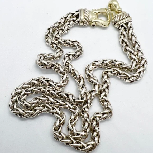 David Yurman Gold Buckle Double Wheat Chain Necklace With Rhodolite Garnet - Picture 10 of 14